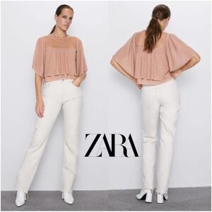 Zara EUC Ruffled Mesh Details Knit Top Blouse Size S Bloggers Favourite
